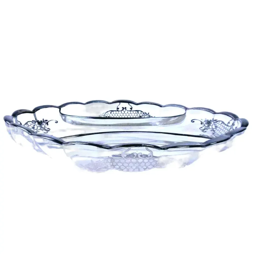 Vintage Silver City Oval 3 Section Divided Scalloped Edge Relish Candy Nut Dish